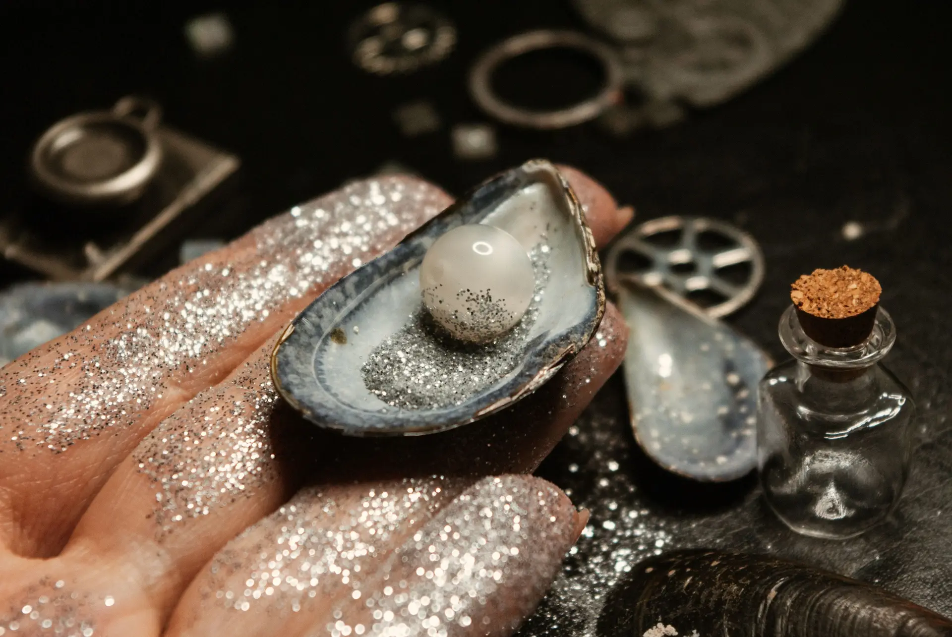 Unique baroque pearl in shell